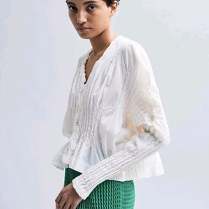 이세이미야케 링클드 블럭 가디건,해칭 스커트