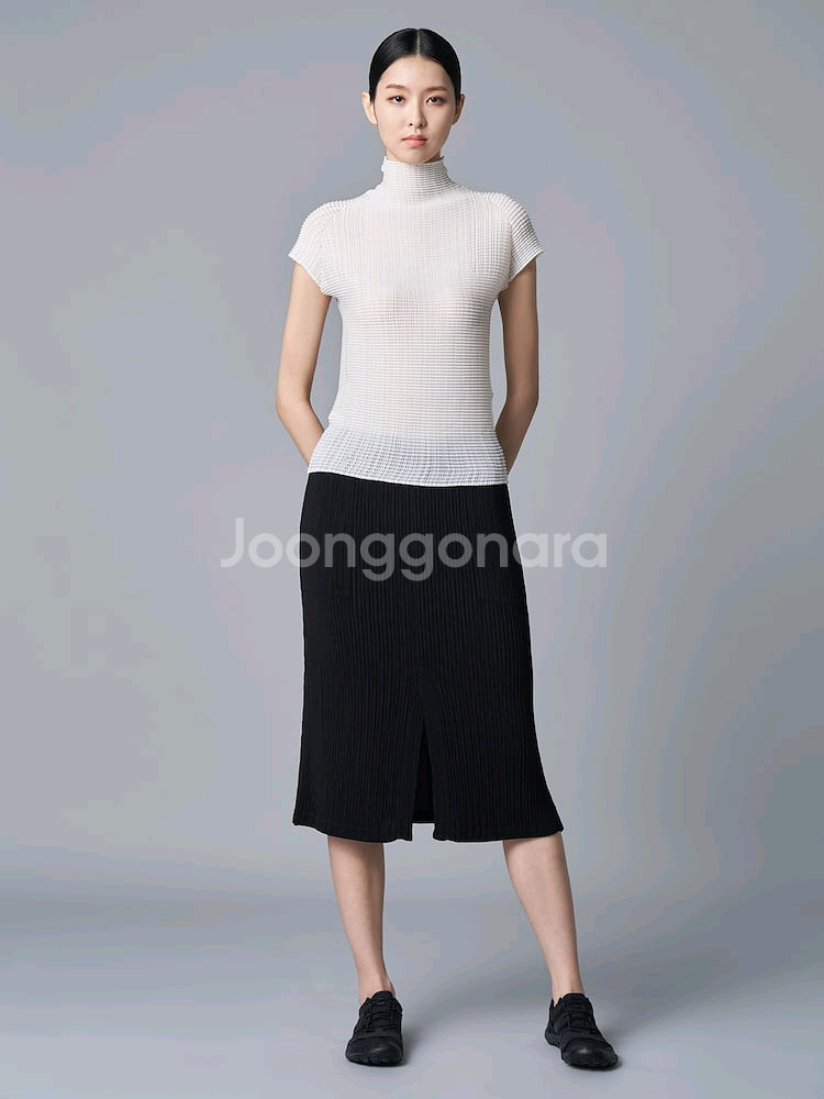 이세이미야케 울리 탑/해칭 스커트 ,플리츠플리즈--0