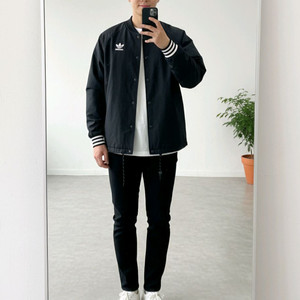 [110]<아디다스>블랙 논카라 봄버 블루종 자켓