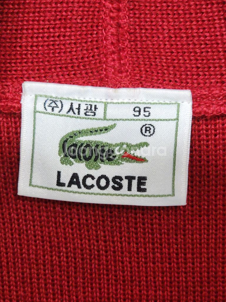 (100) 라코스테 숄카라 가디건 빨강 로고 금장단추--2