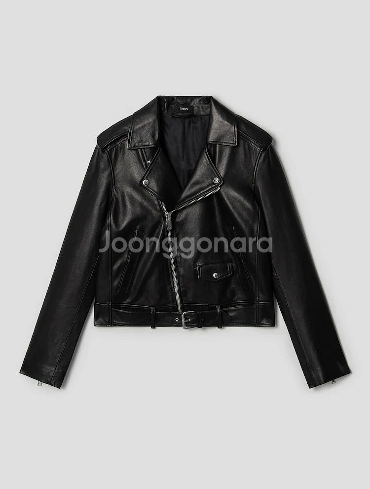 띠어리 가죽자켓 양가죽 라이더 자켓 블랙 0사이즈--0