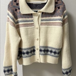 겨울 패턴 아이보리 니트 가디건 스웨터