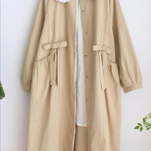 레이스 카라 리본 롱 트렌치 코트 베이지