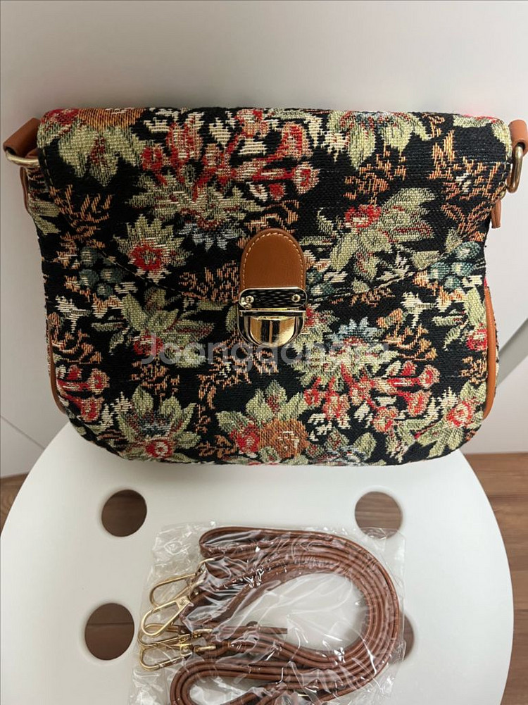 플라워 자카드 크로스백--1