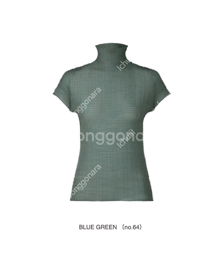 이세이미야케 울리 플리츠 반팔탑 블루그린--1