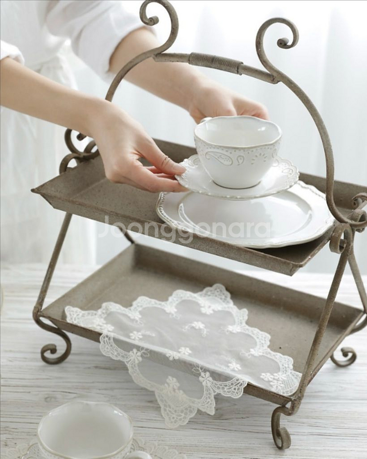 빈티지 2단 철제트레이--4