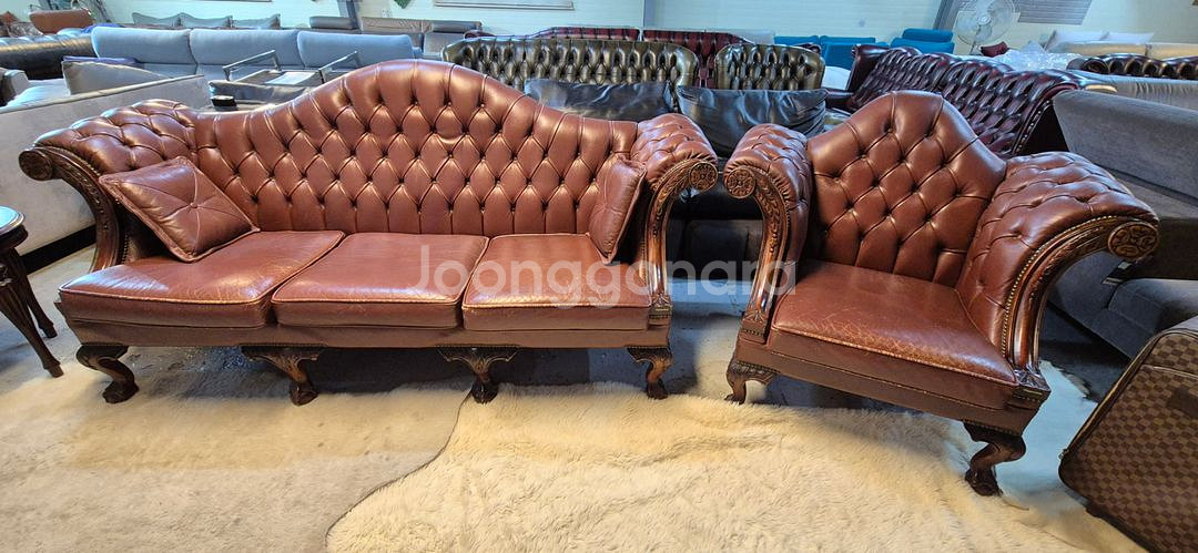 영국 체스터필드 치펜데일 전체천연가죽 3+1인 소파--0