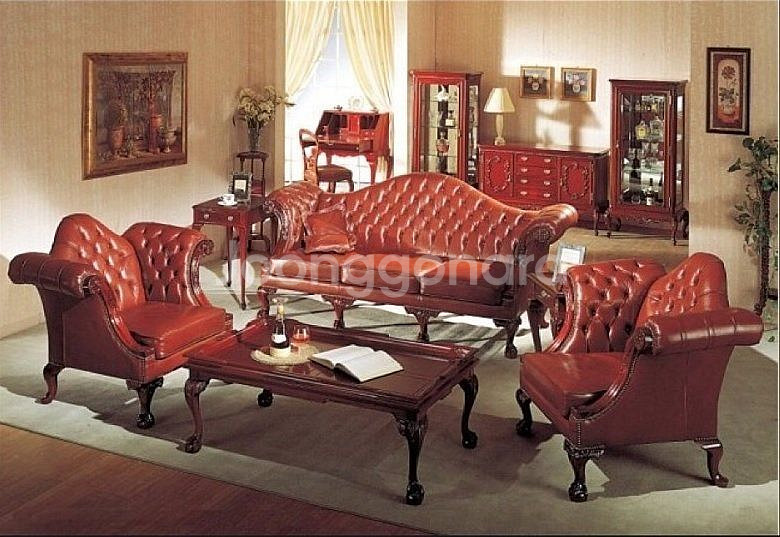 영국 체스터필드 치펜데일 전체천연가죽 3+1인 소파--2