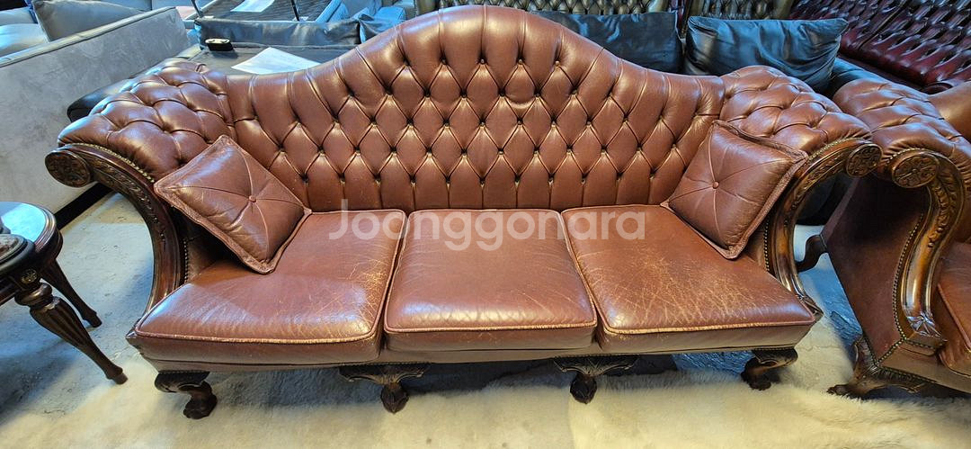 영국 체스터필드 치펜데일 전체천연가죽 3+1인 소파--3