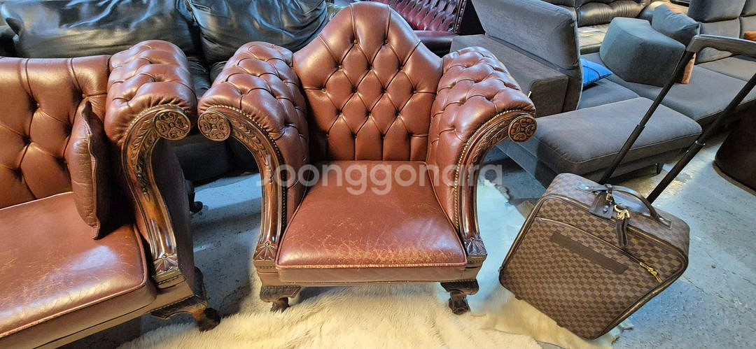 영국 체스터필드 치펜데일 전체천연가죽 3+1인 소파--4