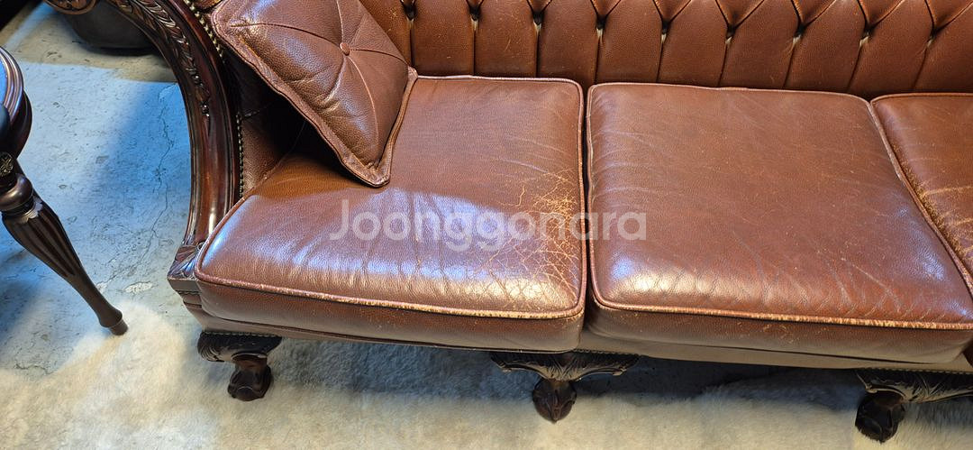 영국 체스터필드 치펜데일 전체천연가죽 3+1인 소파--5