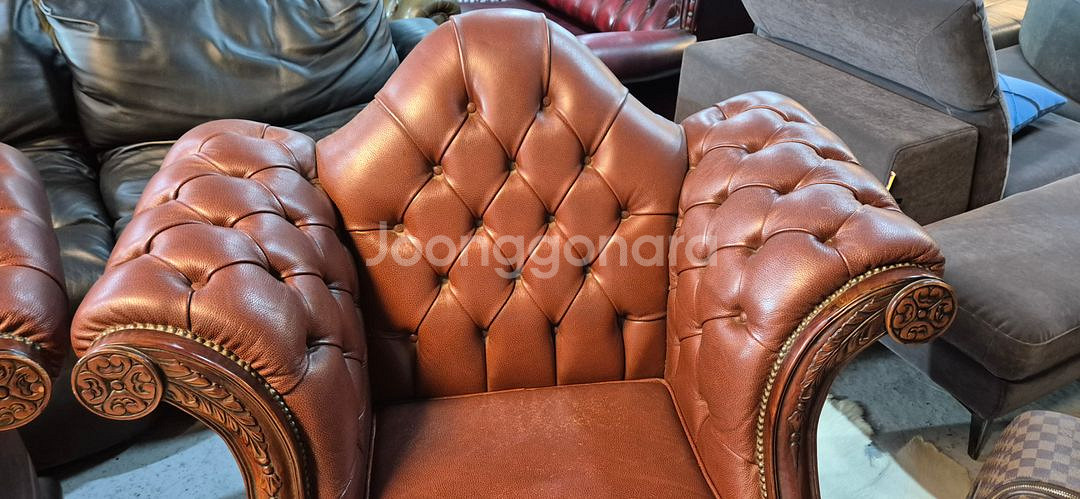 영국 체스터필드 치펜데일 전체천연가죽 3+1인 소파--7