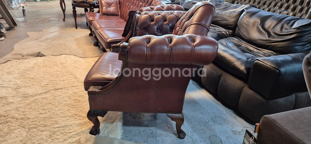 영국 체스터필드 치펜데일 전체천연가죽 3+1인 소파--8