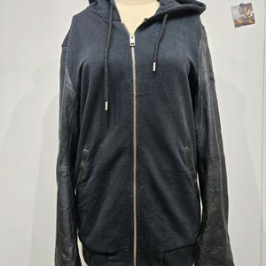 디젤 블랙 가죽소매 후드 집업