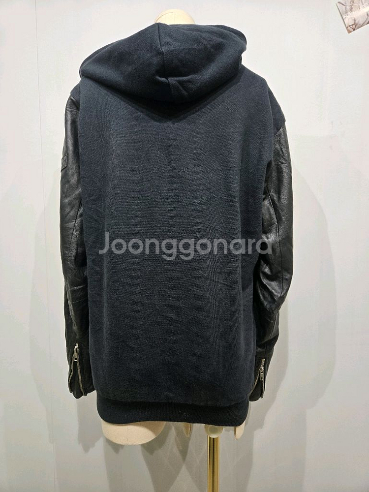 디젤 블랙 가죽소매 후드 집업--1