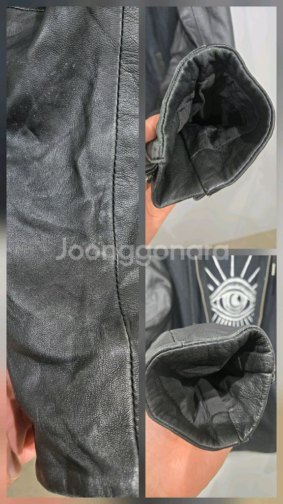 디젤 블랙 가죽소매 후드 집업--9