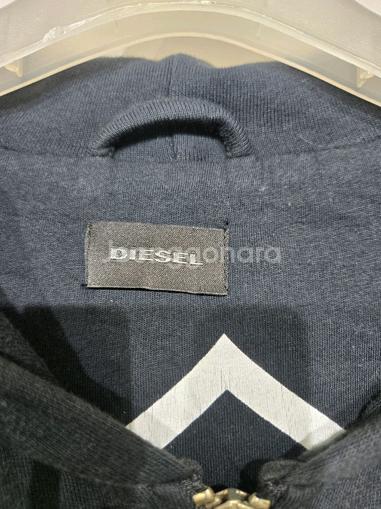 디젤 블랙 가죽소매 후드 집업--4