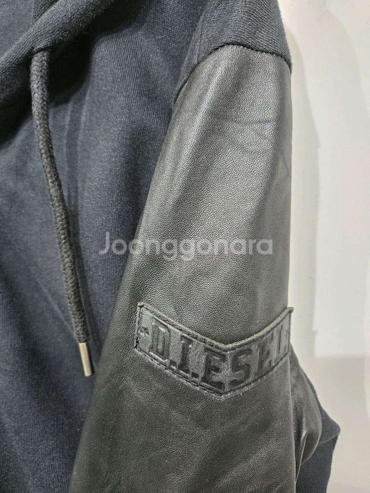 디젤 블랙 가죽소매 후드 집업--7