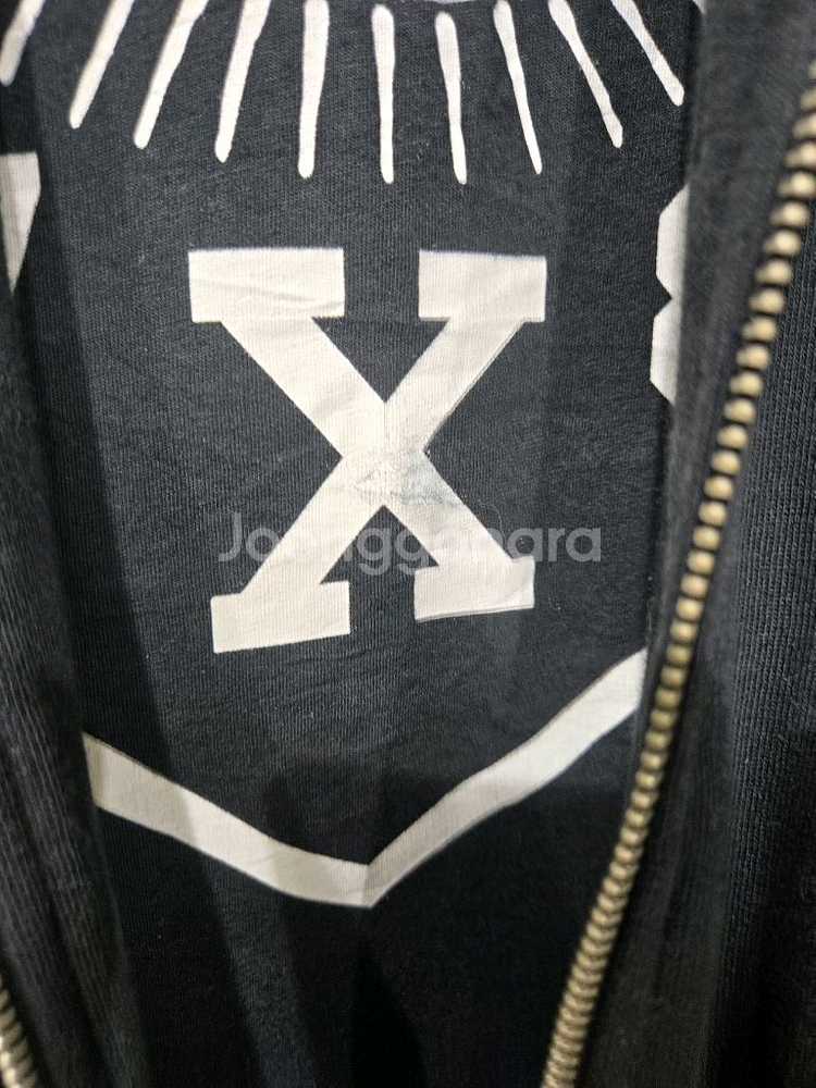 디젤 블랙 가죽소매 후드 집업--8