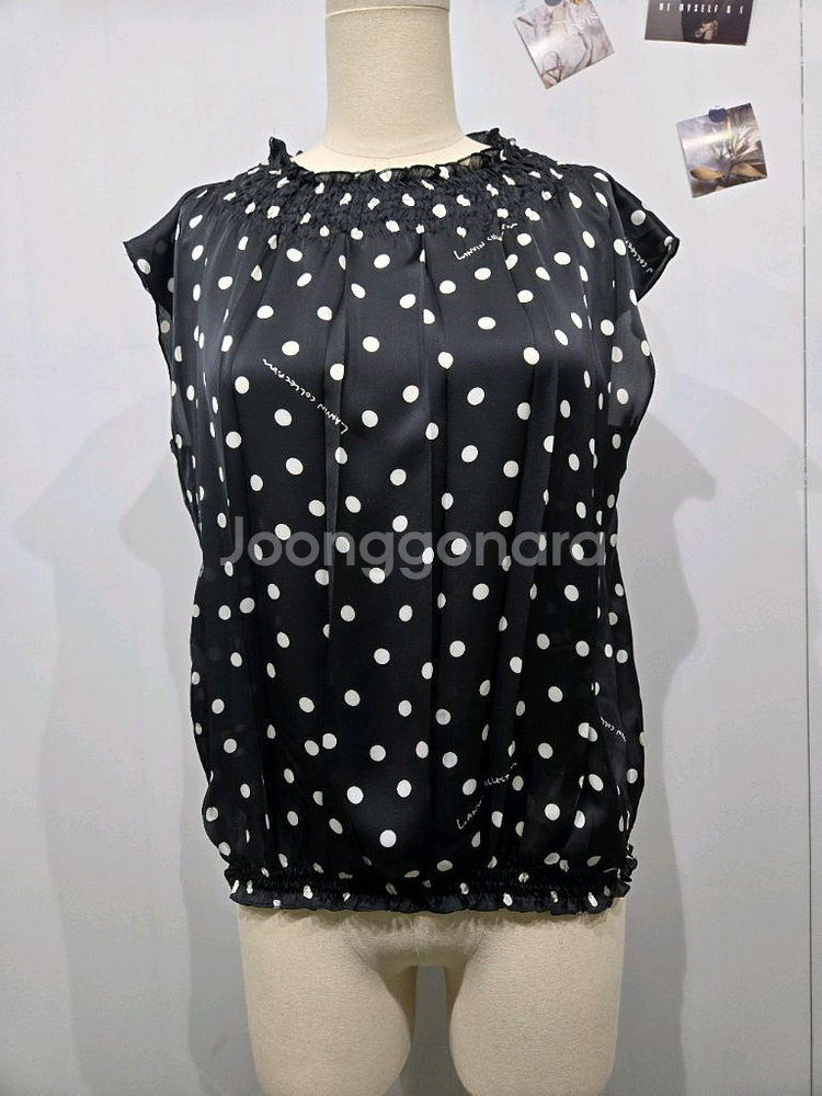 랑방 블랙 도트 민소매 블라우스 슬리브리스--0