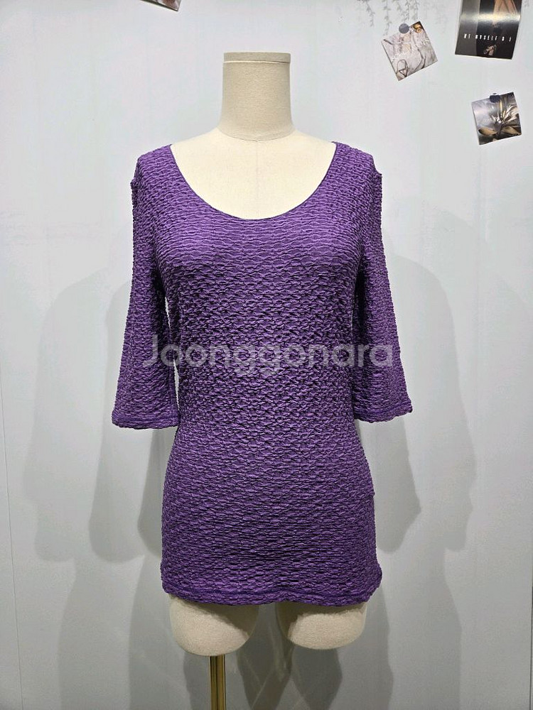 아르마니 보라색 팝콘 텍스쳐 7부 티셔츠--0