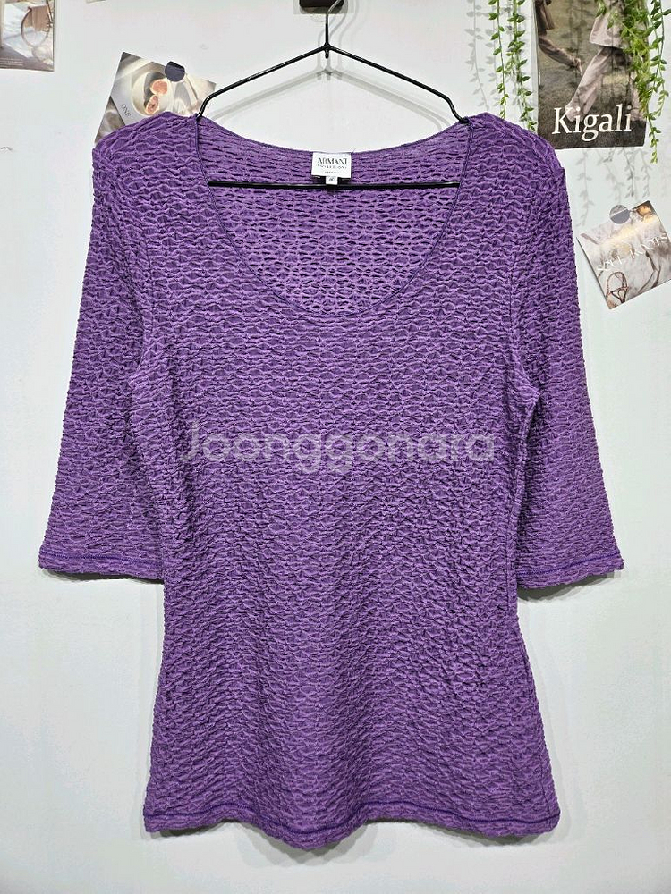 아르마니 보라색 팝콘 텍스쳐 7부 티셔츠--2