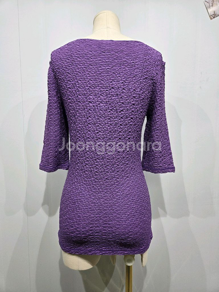 아르마니 보라색 팝콘 텍스쳐 7부 티셔츠--1