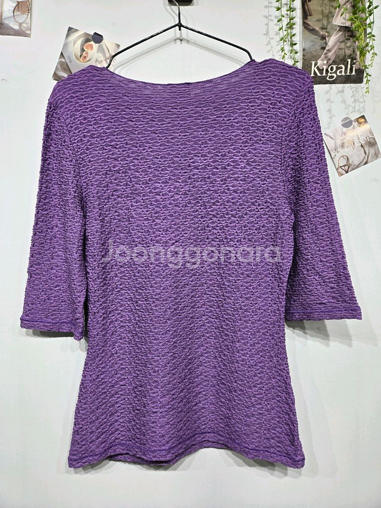 아르마니 보라색 팝콘 텍스쳐 7부 티셔츠--3