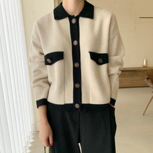 BOWEN 보웬 울캐시미어 블랙 배색 니트 자켓