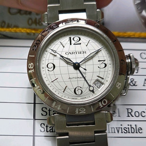 레어] 까르띠에 파샤 GMT 지구본다이얼 실버판 36m