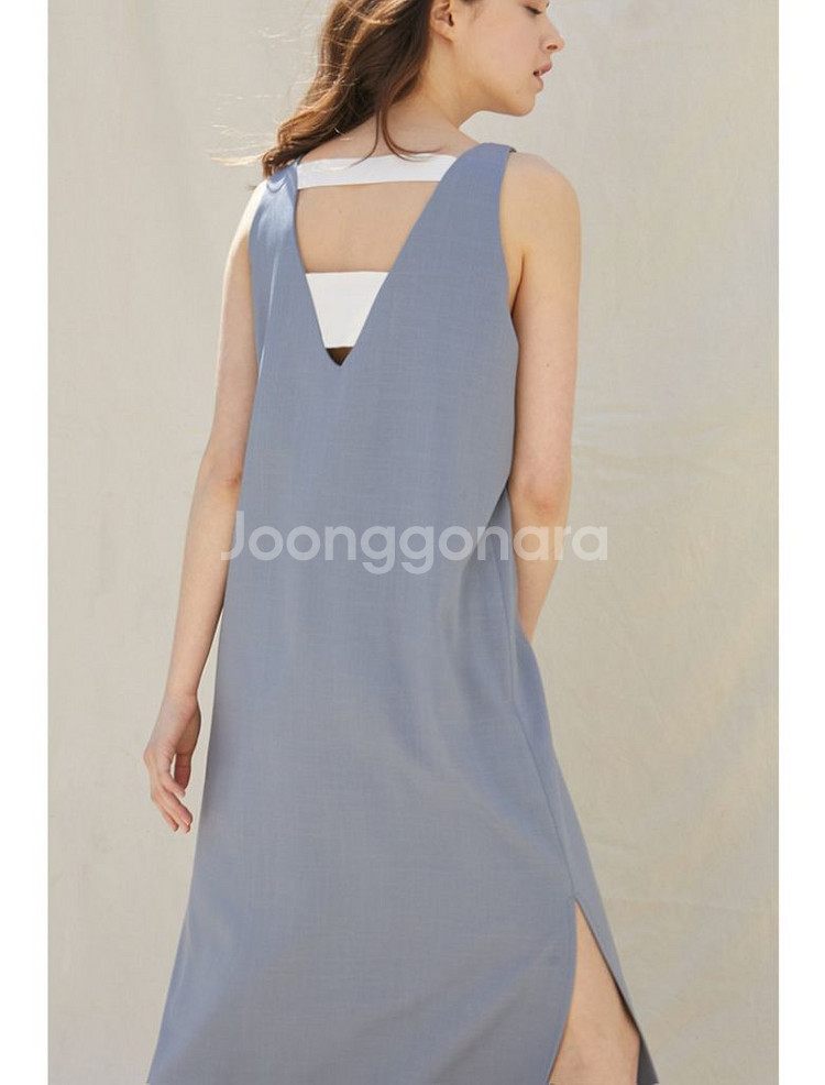 새상품)플라이런웨이 백포인트 원피스 스카이블루 롱드레스--5