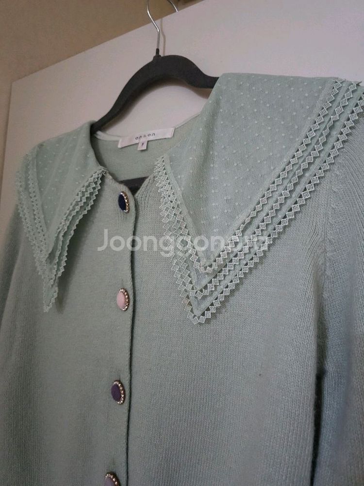 온앤온 레이스 칼라 앙고라 가디건 민트--1