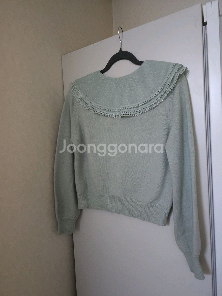 온앤온 레이스 칼라 앙고라 가디건 민트--4