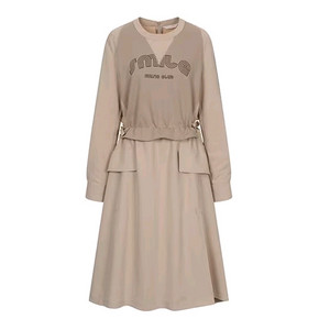 올리브데올리브 배색 프린트 포인트 져지 스트링 원피스