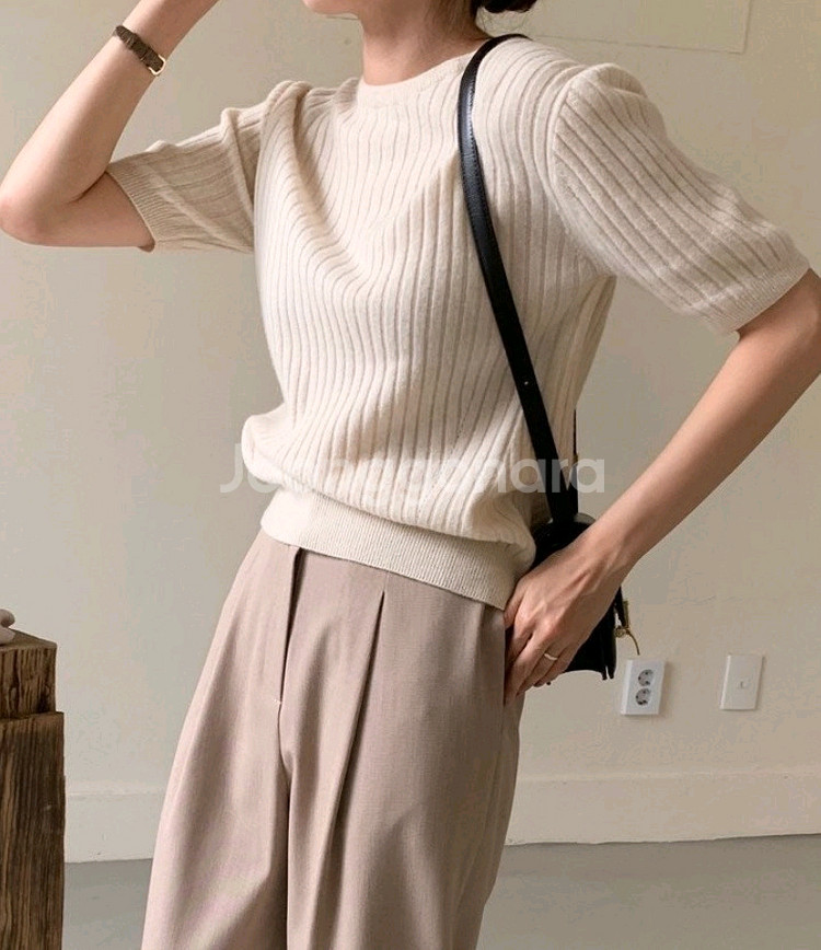 bowen 보웬 캐시 반팔 골지 니트--0