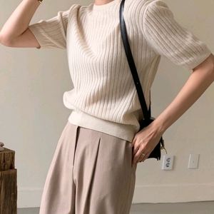 bowen 보웬 캐시 반팔 골지 니트