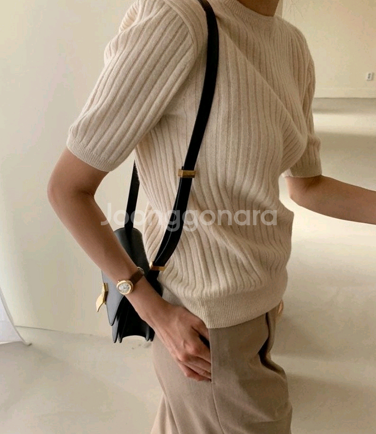 bowen 보웬 캐시 반팔 골지 니트--1