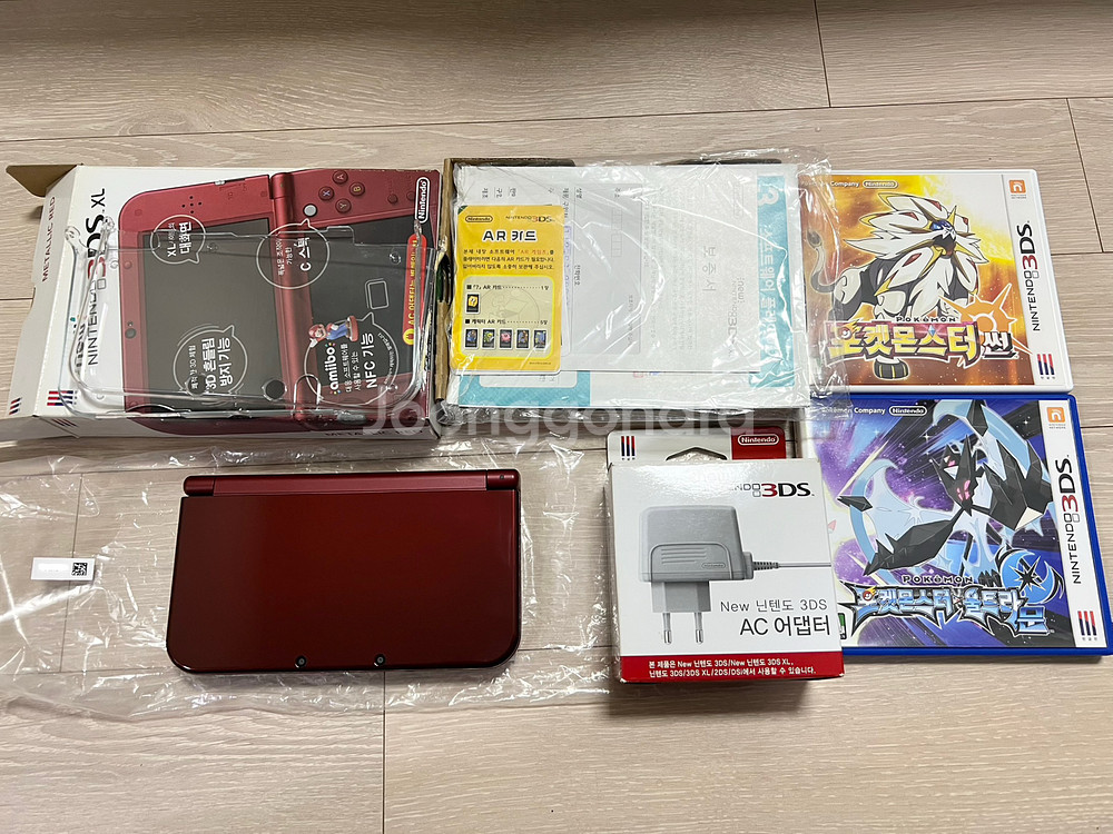 (S급)new 3ds xl 레드 풀박스+충전기+포켓몬--0