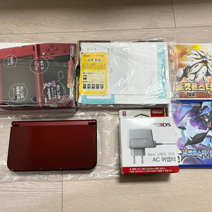 (S급)new 3ds xl 레드 풀박스+충전기+포켓몬