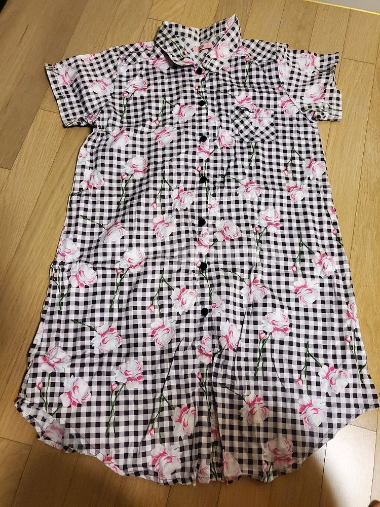 게스 체크 플라워 셔츠 원피스 90--0