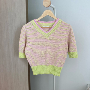 브이넥믹스반팔니트