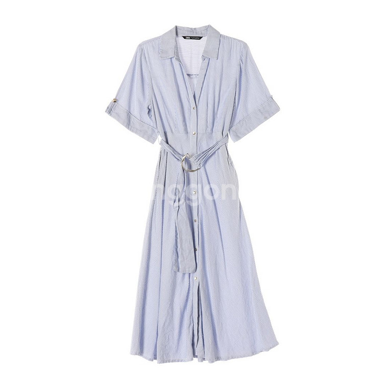 [S]자라 스카이블루 롤업 반팔 롱 셔츠원피스--0