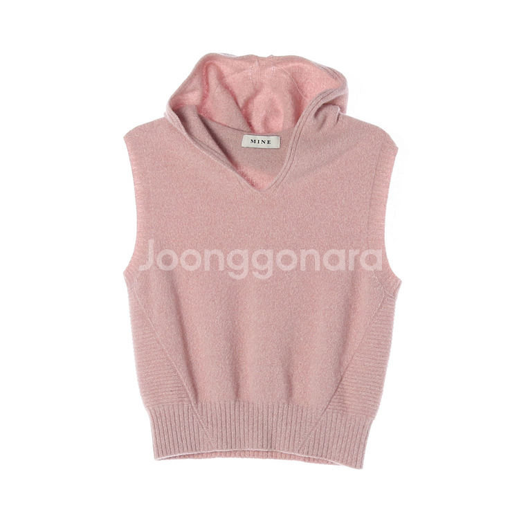 [S]마인 울캐시미어100% 핑크 민소매 후드 니트 베--0