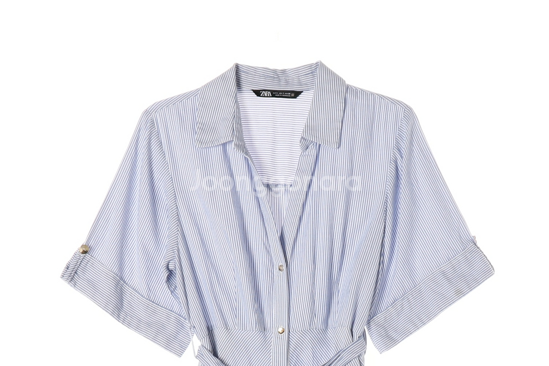 [S]자라 스카이블루 롤업 반팔 롱 셔츠원피스--1