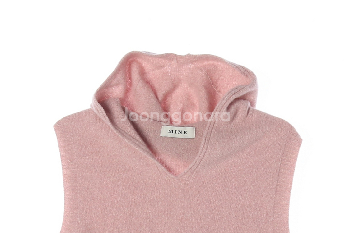 [S]마인 울캐시미어100% 핑크 민소매 후드 니트 베--1