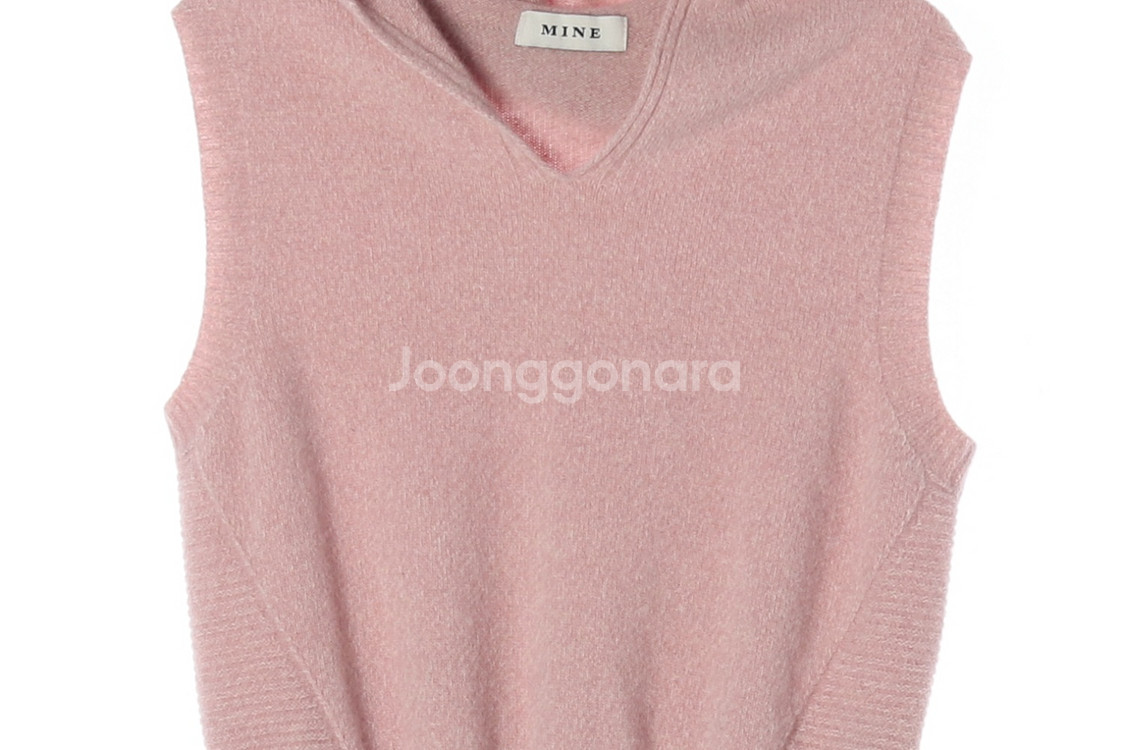 [S]마인 울캐시미어100% 핑크 민소매 후드 니트 베--2