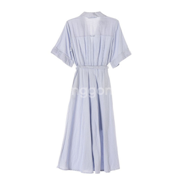 [S]자라 스카이블루 롤업 반팔 롱 셔츠원피스--4