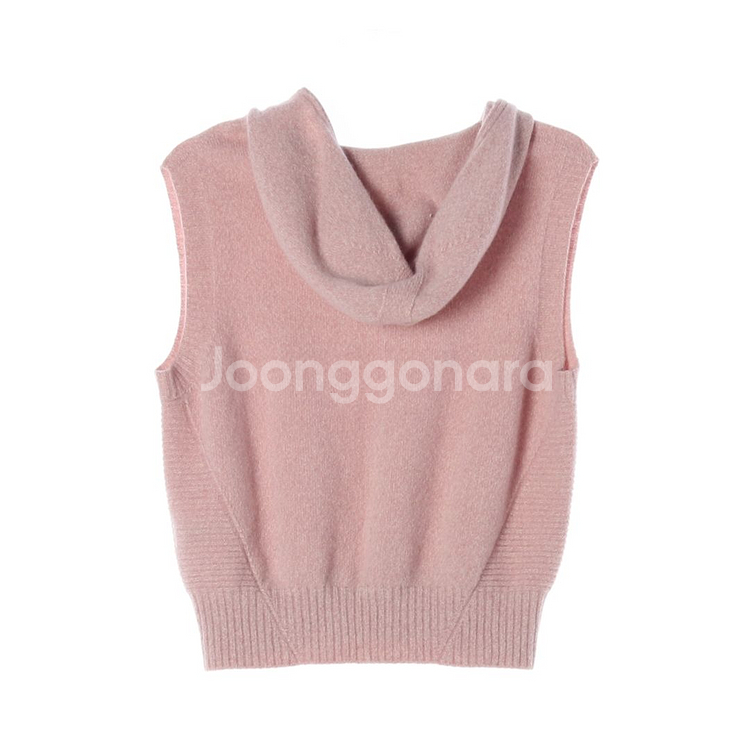 [S]마인 울캐시미어100% 핑크 민소매 후드 니트 베--4