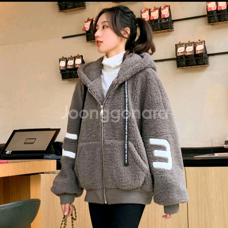 오버핏 양털 뽀글이 후드 집업 XL 66~77--4