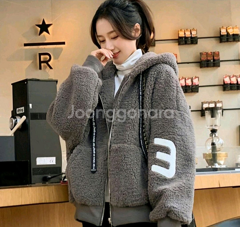 오버핏 양털 뽀글이 후드 집업 XL 66~77--3